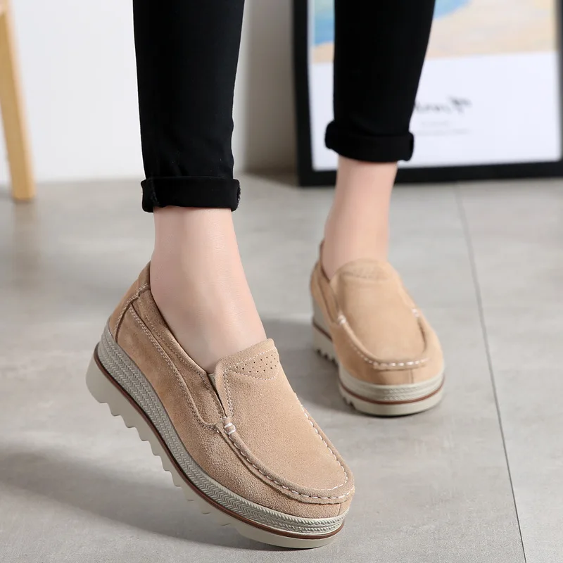 New Spring Autumn Women Flats Shoes Platform Loafers Ladies Suedes Leather Comfort Wedge Fashion Orthopedic Slip On Casual Shoes