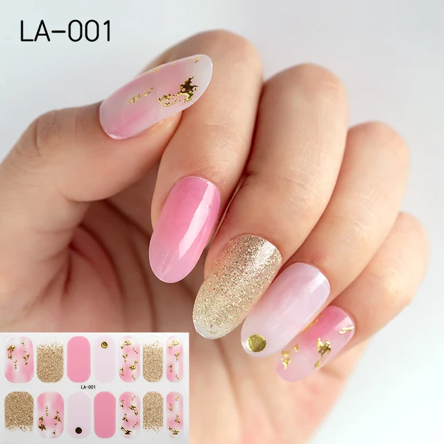 22tips Korea Toe Nail Sticker Wraps Adhesive Decals Toenail Polish Strips DIY Pedicure Foot Decals Manicure Women LA-001(14Tips)