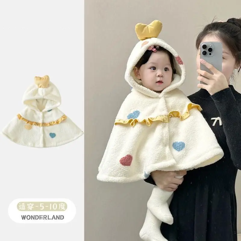 Baby Cloak Autumn Winter Cartoon Cute Hooded New Year Newborn Girls Cloak Warm Plus Velvet Thicken Infant Boys Shawl Jacket