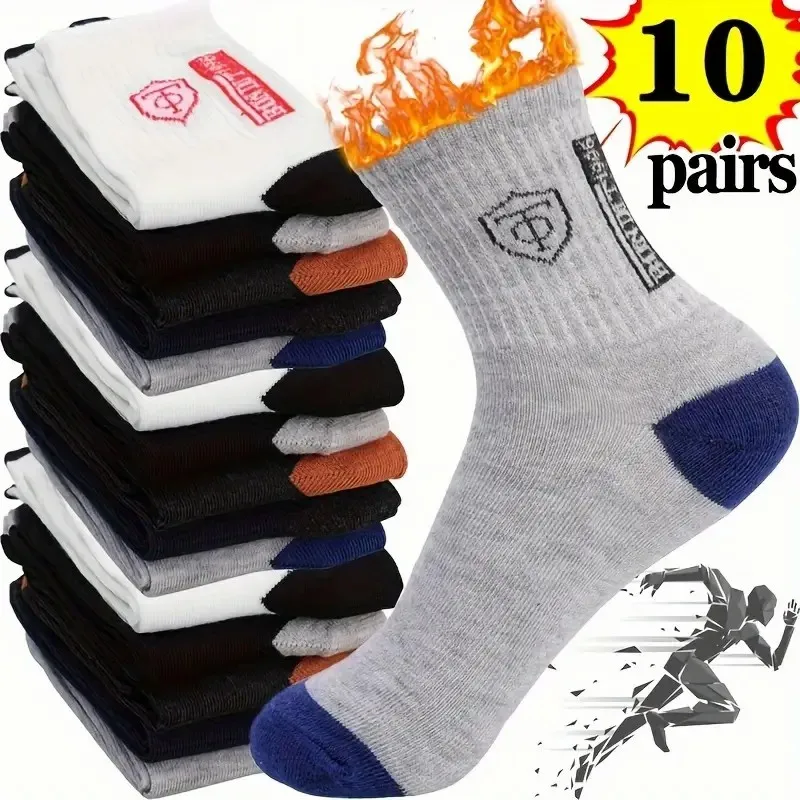 Men's Mid Calf Socks 2/5/10 Pairs Autumn Winter Comfort Breathability Suitable Outdoor Sports Daily Business Wear All Seasons