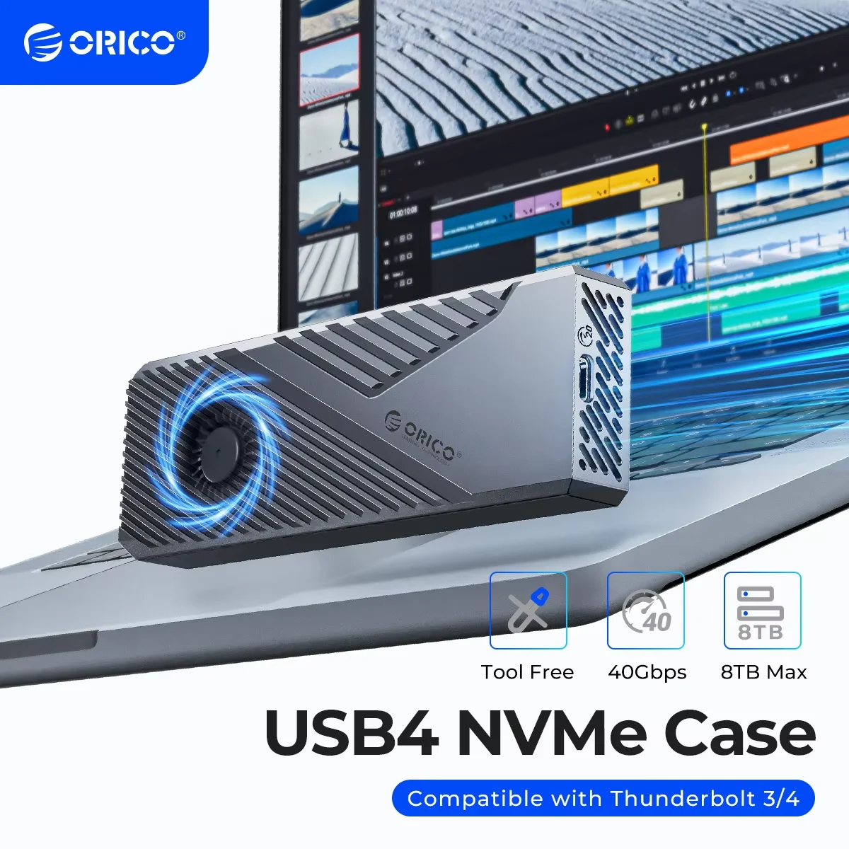ORICO USB4 40Gbps 쿨링 팬이 있는 8TB PCIe4.0 NVME 인클로저 알루미늄 케이스, 맥 미니 아이맥 호환 썬더볼트 3/4