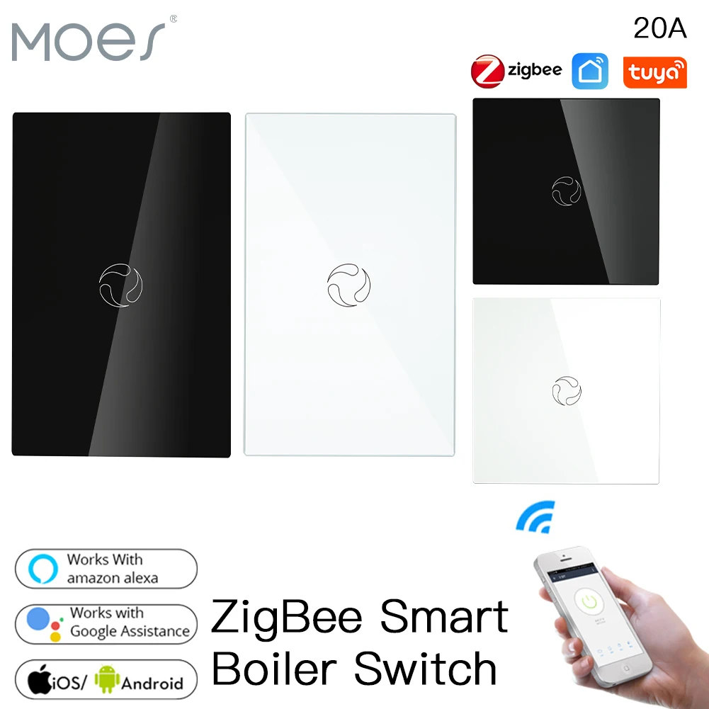 Moes ZigBee สมาร์ทหม้อไอน้ำ Switch เครื่องทำน้ำอุ่นสมาร์ท Tuya APP รีโมทคอนโทรล Alexa Google Voice Control แผง Hub จำเป็นต้องใช้ 1