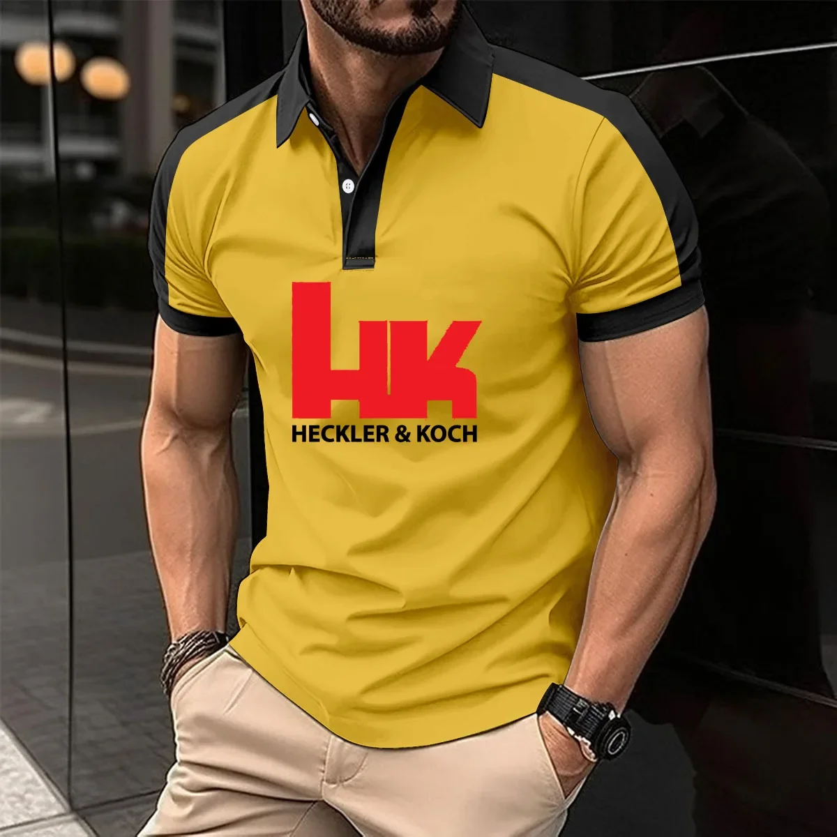 Description Picture 5 of item2024 POLO shirt short sleeve Hk Heckler Koch No Compromise cotton Men's shirt High-end men's clothing lapel T-shirt for men