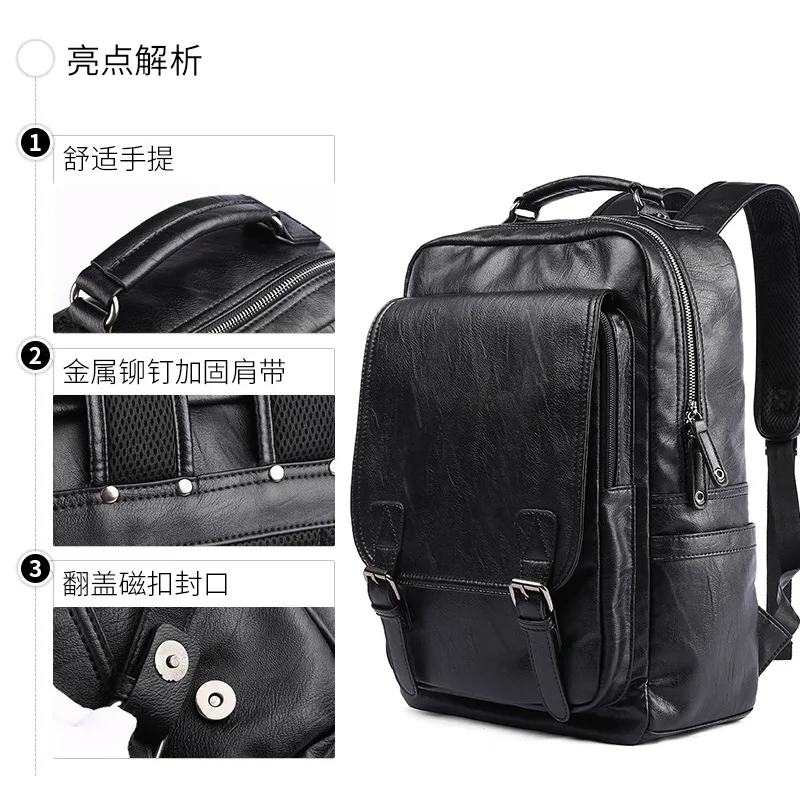 2023 New Fashion Brand Fashion Men's Leather Backpack  Business Leisure Travel Backpack 4
