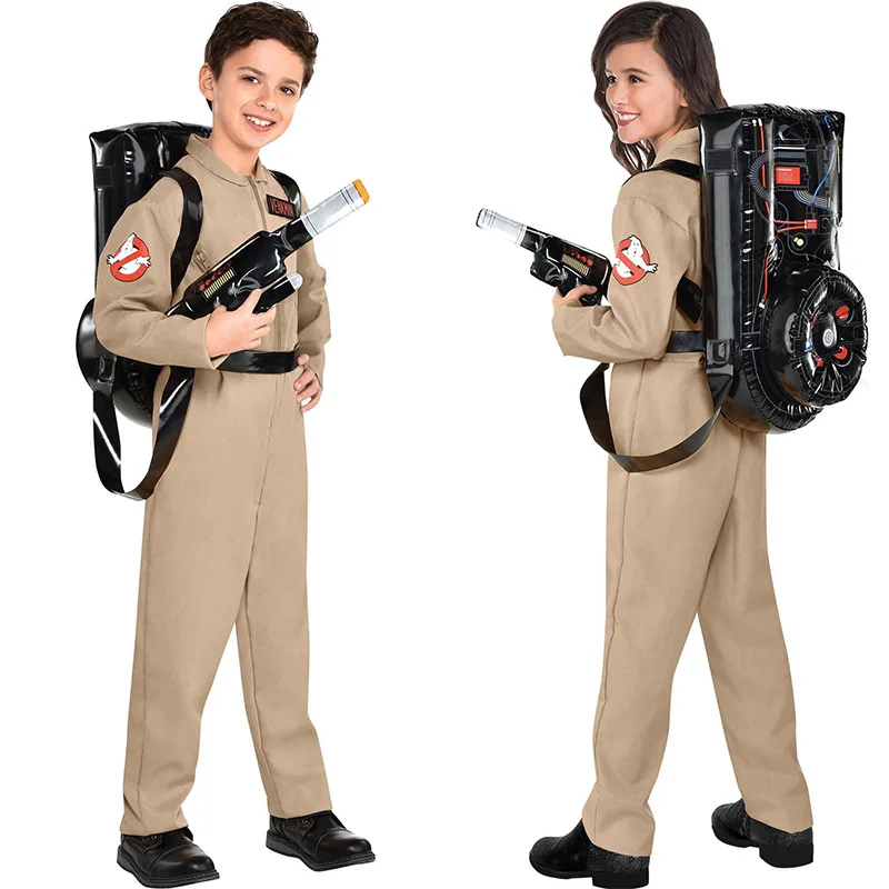 Cosplay Costume Halloween Children Father Ghostbusters Jumpsuit with Bag For Adults and Kids