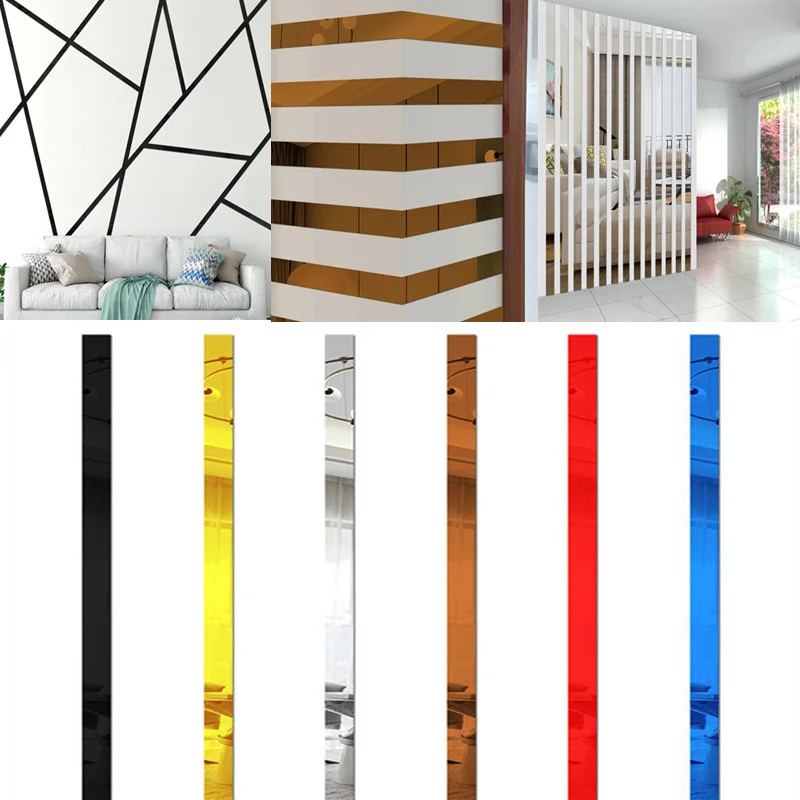 1Meter Acrylic Waist Line 3D Strips DIY Mirror Wall Sticker TV Background Wall Ceiling Edge Strip Self-adhesive home Decor Mural