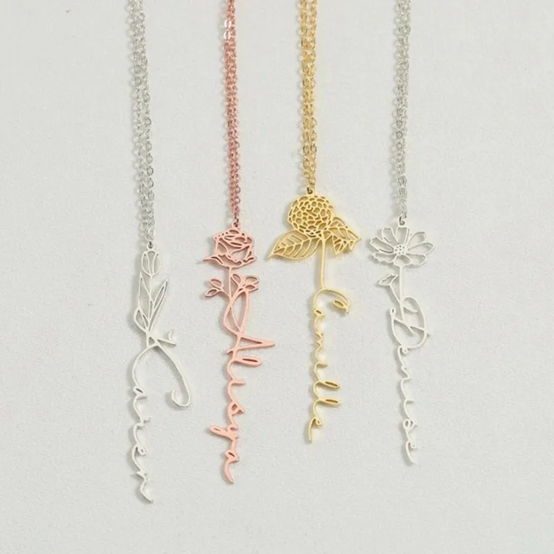 

Name Letter Necklace O-Chian Flower Custom Stianless Steel Personalized Simple Fashionable Necklace Jewelry Gift Idea For Woman