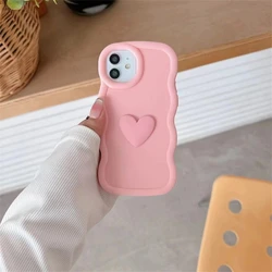 Cute Korean Kawaii 3D Candy Color Love Heart Wave Soft Phone Case - A55 5G (Pink)