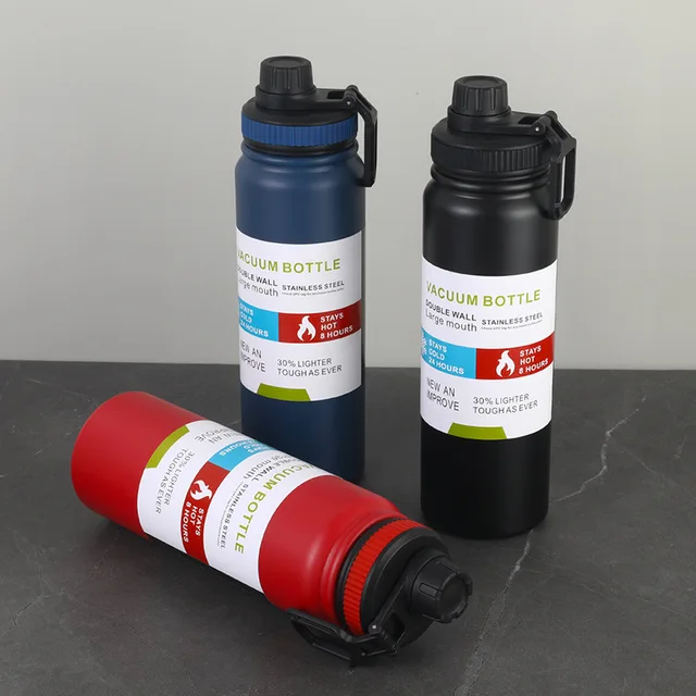 Flacons sous vide simples en acier inoxydable 304, 1000ml, tasse isolée de grande capacité, thermos portables, bouteille d'eau pour sport de plein air 2