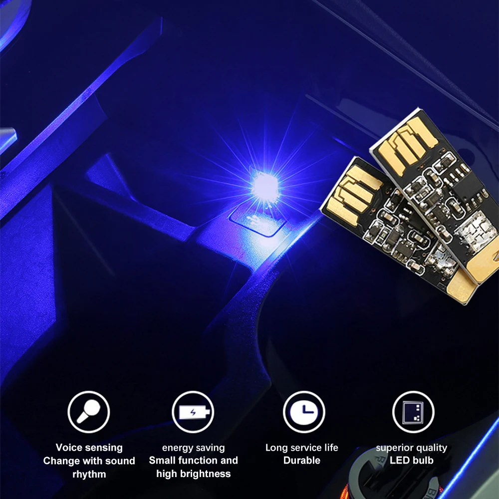 Mini USB LED Bulb Car Interior Decorative Atmosphere Lights Sound Control Lighting Decoration Night Lamp 7 Color Disco Flash