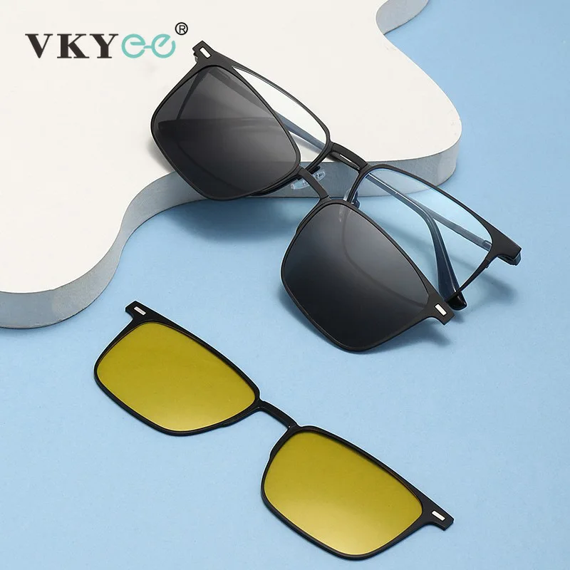

VKYEE New Square Frame Magnetic Clip-On Sunglasses Customizable Prescription Polarized Sunglasses Reading Glasses 8003
