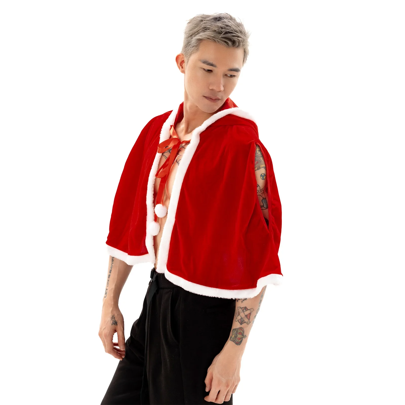 Weihnachten Samt Santa Schal Cape Sexy Kulturen Tops Weste Tanks Mit Kapuze Mantel Mit Hut Weihnachten Kostüm Cosplay Flusen Kleidung Neue Jahr – Detail 2