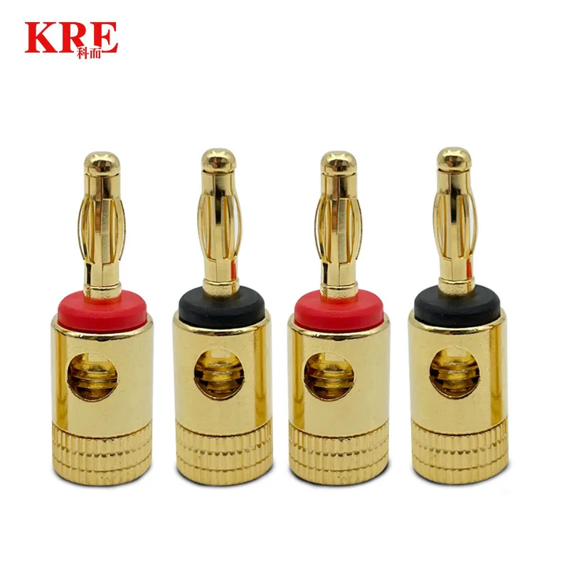 2PCS 4 มม.ทองแดงบริสุทธิ์ปลั๊กกล้วยชุบทองสําหรับ Audio Video สายลําโพงอะแดปเตอร์ขั้วต่อชุด 1