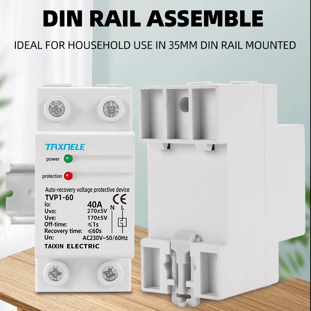 Relé de protección de dispositivo de protección de sobrevoltaje y bajo voltaje, reconexión de recuperación automática de Riel Din, 40A, 63A, 230V