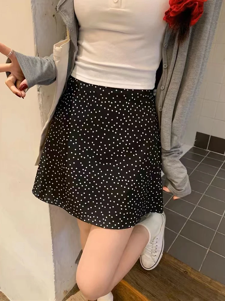 Minigonne Nere A Pois Donna Estate Vita Alta Slim A-Line Short Faldas Donna Vintage Streetwear Gonne Dolci Vestiti Y2K