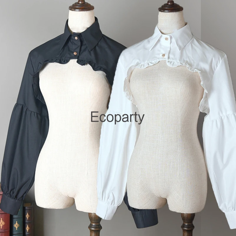 

Women Retro Fake Collar White Black Puff Long Sleeve Crop Top Lolita Ruffle Design Half Top Blouse Detachable Collar Accessories