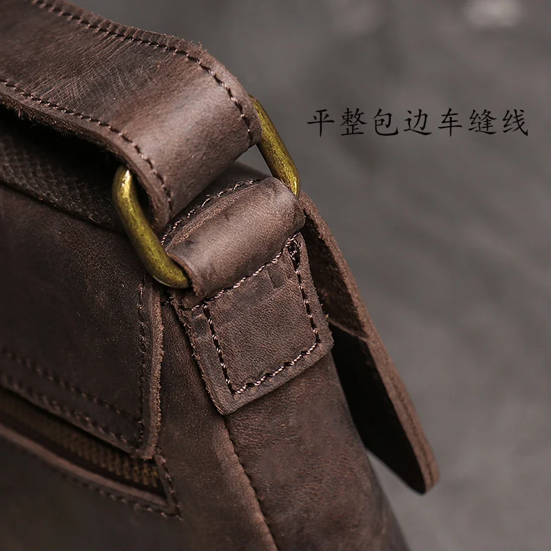 LUOKIR Vintage Crazy Horse Leder Umhängetasche Einfache Umhängetasche Echtes Leder Herrentasche Große Kapazität iPad Tasche – Detail 19