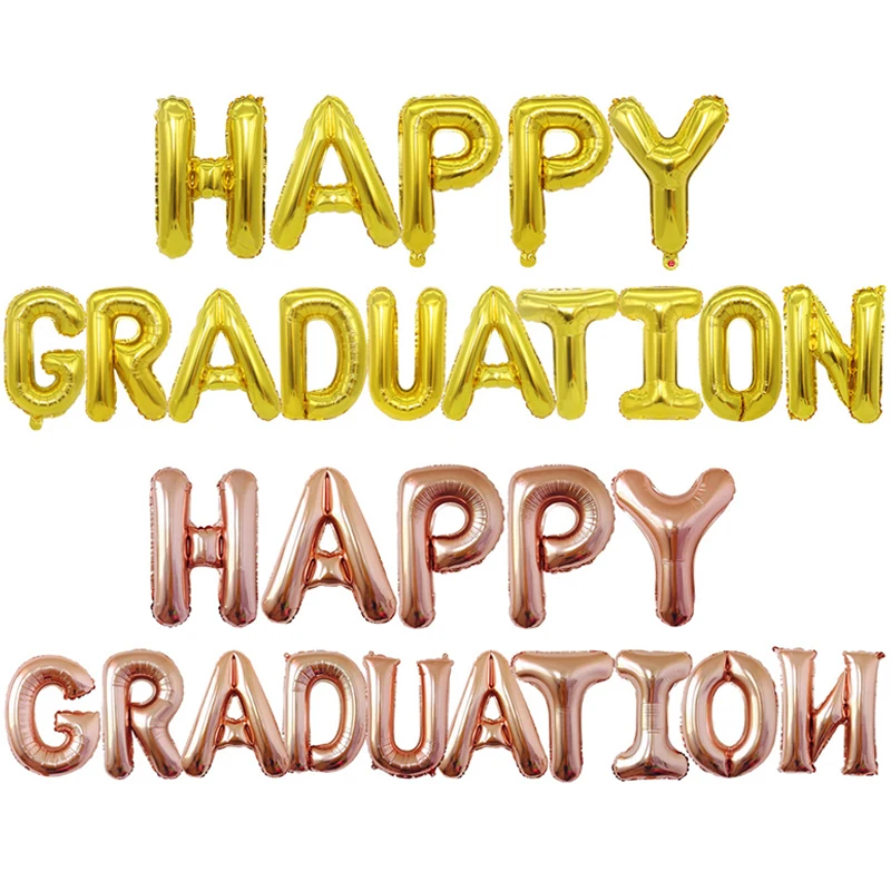 

15pcs Gold Happy Graduation Foil Balloons Letter Helium Ballons Graduation Ceremony Party Decorations Graduation Party Supplies