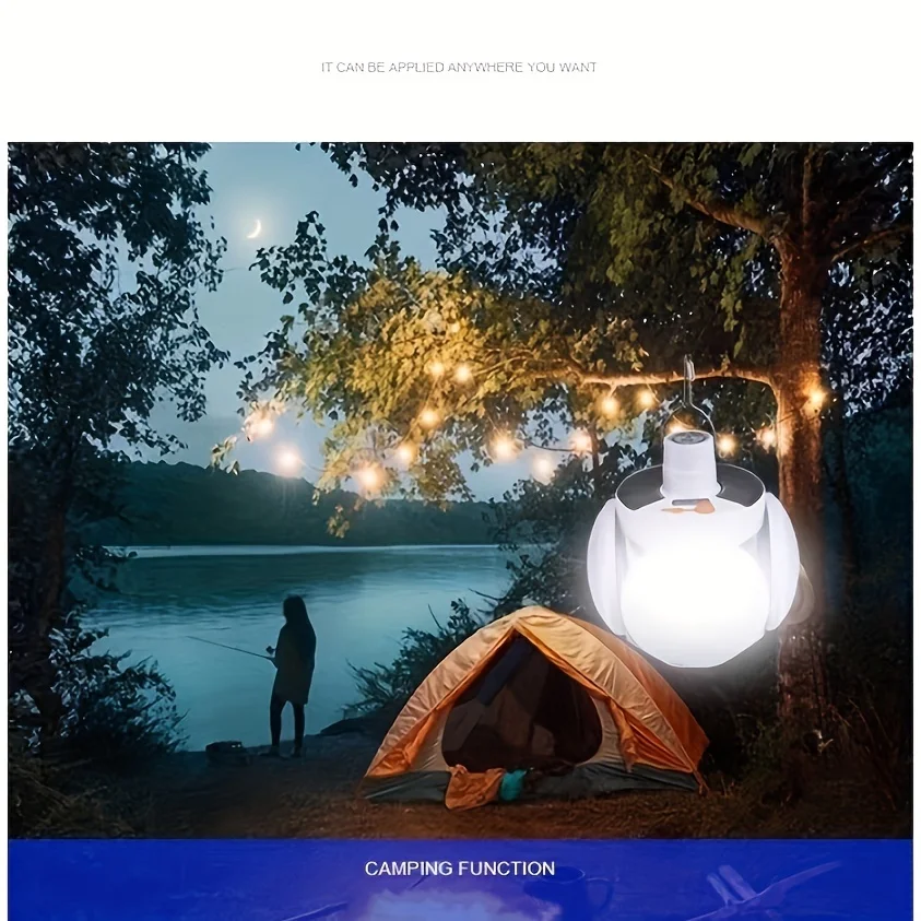 Camping Light Portable Solar Hook Remote Control Folding Football Bulb Rechargeable Desk Lamp Tent Emergency Chandelier