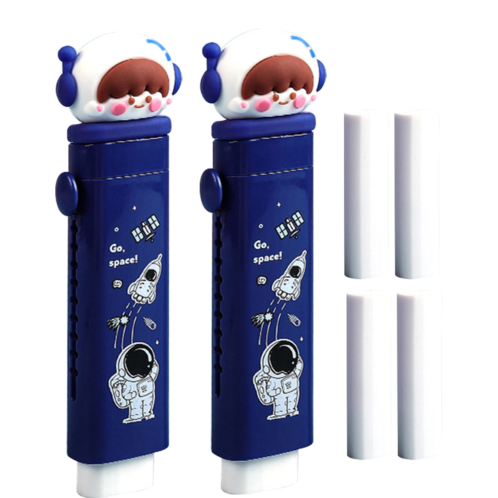 

2pcs Students Party Favors Astronaut With Replacements Drawing Push Pull Kids Refills Rubber Retractable Eraser Pen Cute Cartoon
