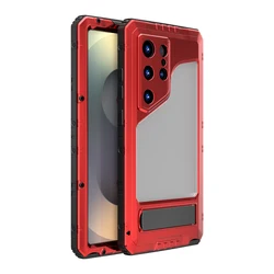 Ultimate 360° Protection Metal Armor Holder 3 - in - 1 Bumper Phone Case - Galaxy S23+ (Red)