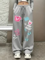 Women's Autumn and Winter Plus-size Graffiti BearPattern Loose Straight Fleece Leg SweatpantsTrendy Streetwear Stylish Versatile - Image 2