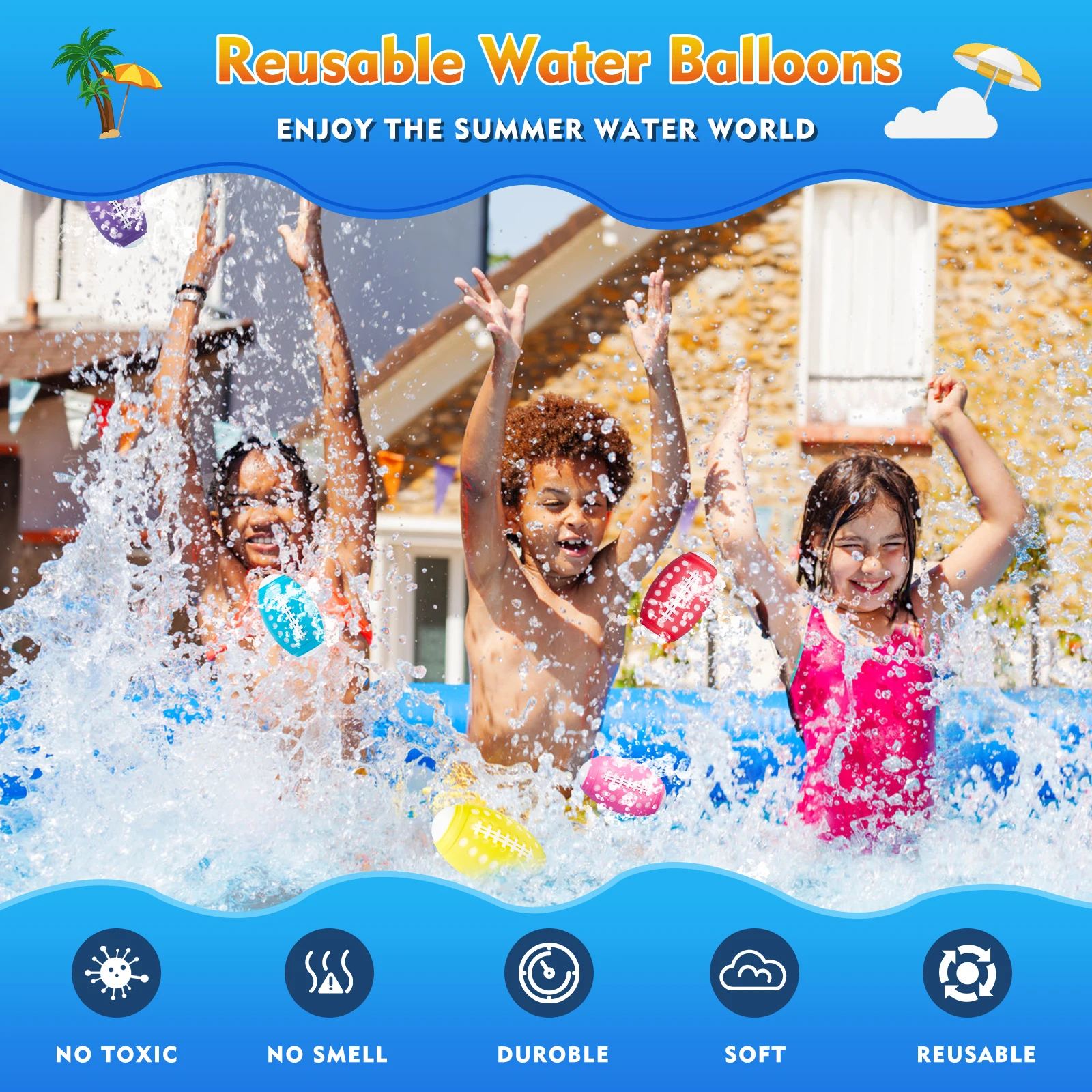 Reusable Water Balloons, Fast Refillable Water Balls for Teens and Adults Outdoor Activities, Kids Pool Beach Bath Toys 6
