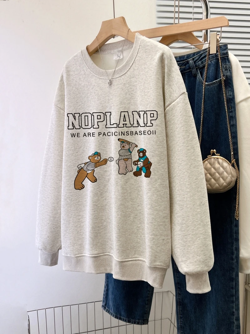 Women's O-Neck Cotton Sweater, Loose Large Plush Top, Thick Winter Pullovers, New Design Letter, Female Clothing, Autumn Fashion