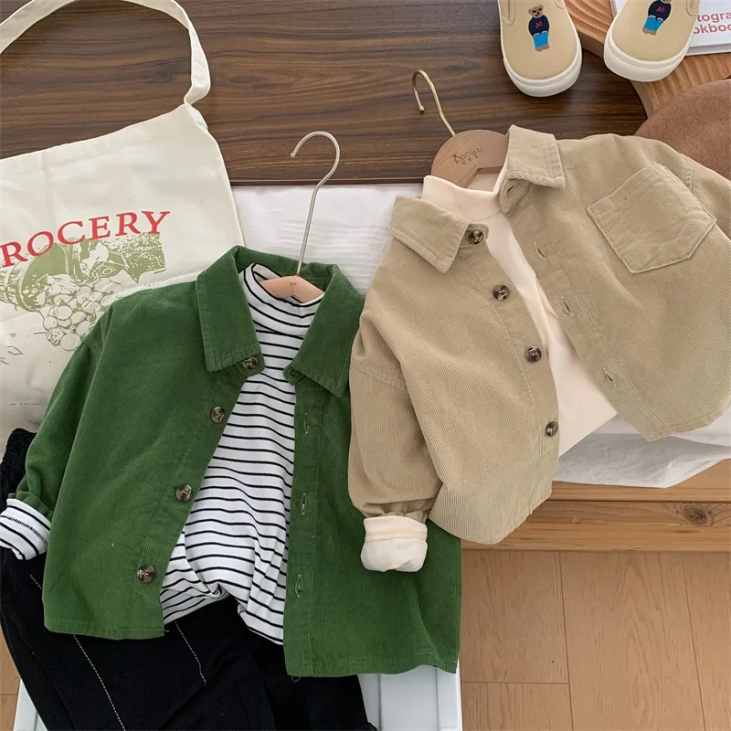 Kids Shirts Baby Boy Girl Cotton Corduroy Shirt Infant Toddler Kid Casual Shirt Outwear Long Sleeve Autumn Spring Top Baby Clothes 1-7Y