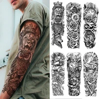 Large Arm Sleeve Tattoo Lion Crown King Rose Waterproof Temporary Tatoo Sticker Wild Wolf Tiger Men Full Skull Totem Fake Tatto 1