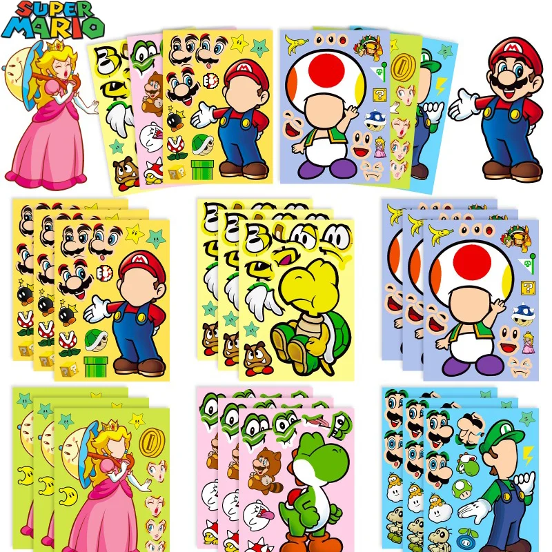 

6pcs/ Pack Super Mario Kawaii Face Change Diy Puzzle Stickers Parent-Child Interactive Puzzle Cute Mario Stickers Christmas Gift