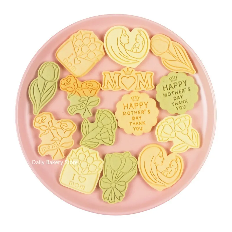 8Pcs Happy Mother's Day Cookie Cutters Set Rose Flower Mom Party Biscuit Fondant Stamp Cake Decorating Tools Baking Accessories cookie cutter baking mold cookie printing mold fondant cutter baking decorating tools cookie maker press kit pastry cutter
