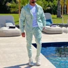 Fashionable New Spring and Autumn Men's Button Long Sleeved Jacket+Workwear Long Pants Set, Casual Jogging, Party Two-piece Set 3