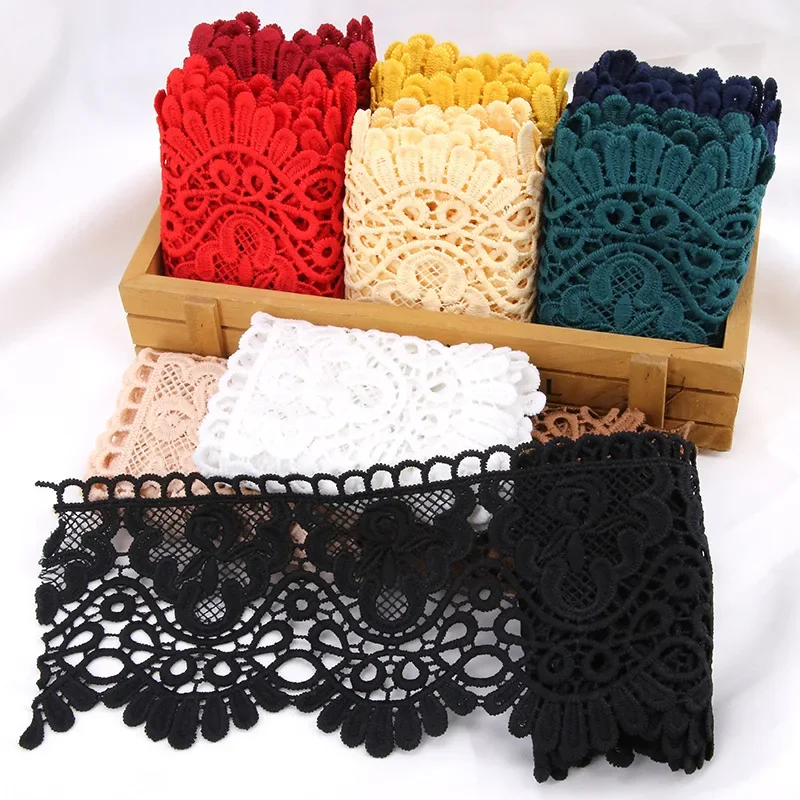 할로우 아웃 꽃 자수 레이스 리본, DIY 의류 재봉 원단, 폭 10cm, 블랙 화이트, 수제 공예, 레이스 테이프, 2m