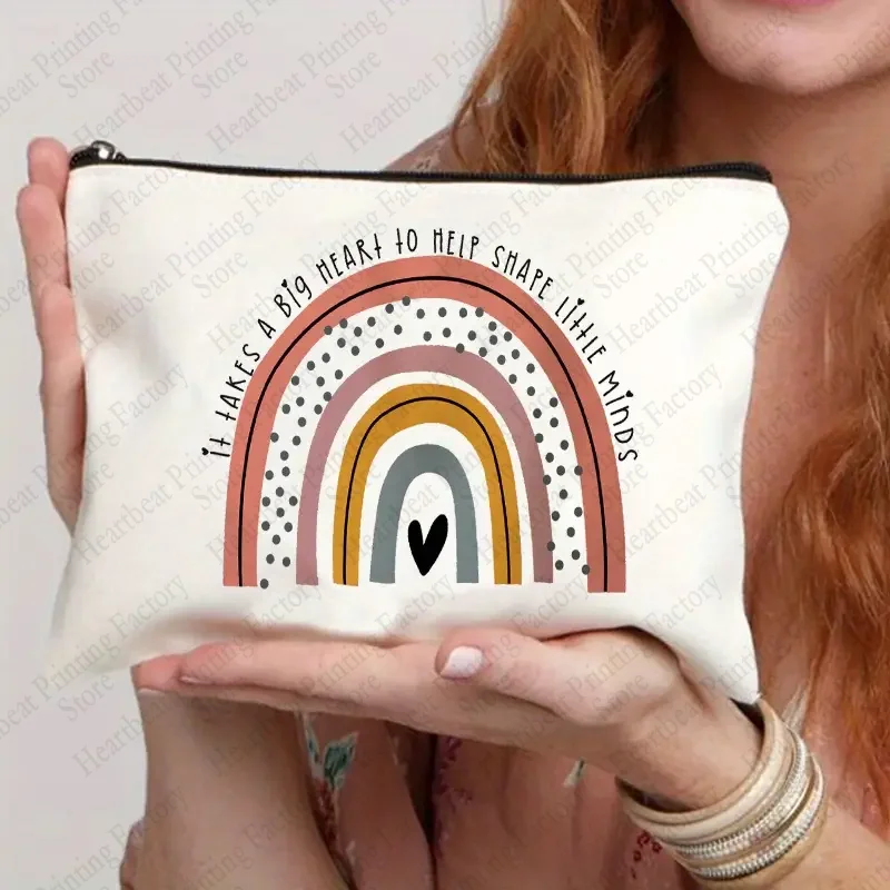 Rainbow Print Makeup Bag It Takes A Big Heart To Shape Little Minds Perfect Stationery Supplies Bag and Graduate Teachers Gift 4