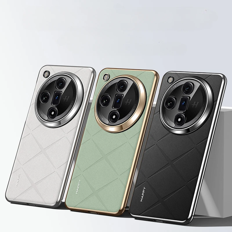Luxury Leather Phone Cover with Plated Camera Lens Protection - Elegant Hard Back Case