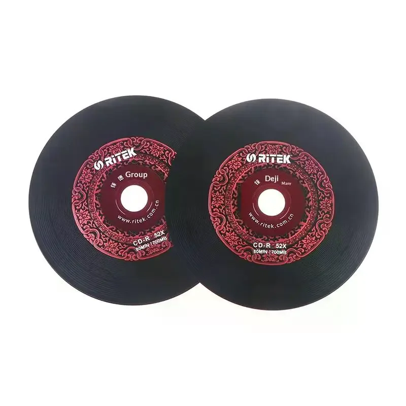 10PCS Ritek 비닐 디스크 블랙 CD-R 빈 디스크 녹음 가능 컴팩트 디스크 700MB/80min/52x 자동차 음악 CD-R 빈 디스크 디스크