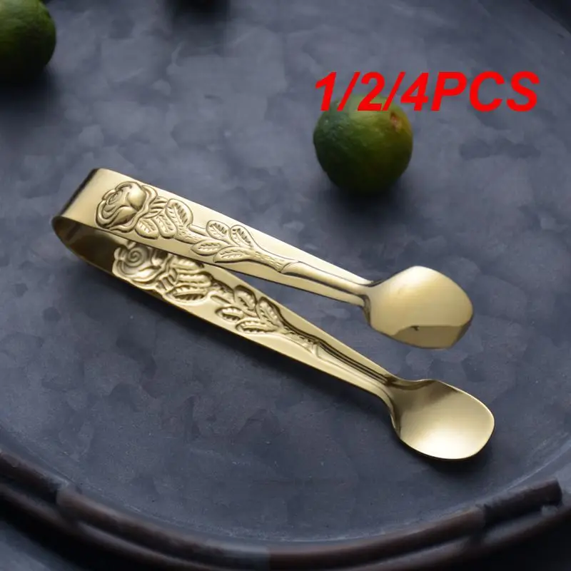 1/2/4PCS Ice Tong Embossed Rosette Handle Stainless Steel Food Tong Sliver/Gold Clip BBQ Clip Kitchen Bar