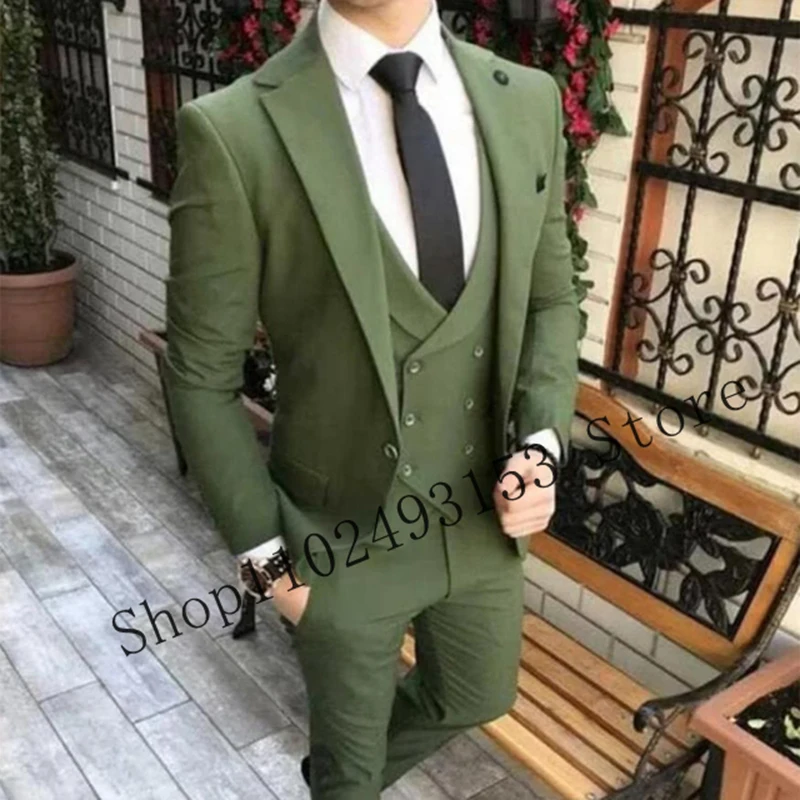 Black 3 Pieces Men Suits Slim Fit Male Wedding Suits Formal Business Groom Wear Tuxedos Blazer+Vest+Pants Costume Homme Mariage