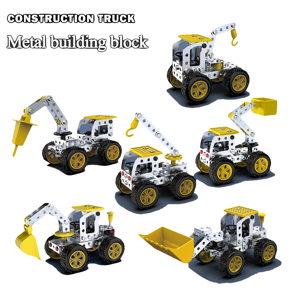 Building Block Toy Assemble Toy Metal Building Block Assembly Toy Excavator Bulldozer Crane Model