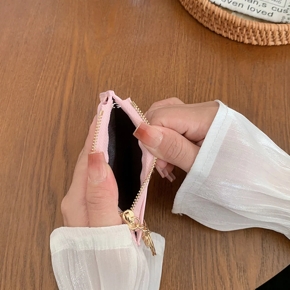 Small Women Credit Card Wallet Name Saffiano Leather Zip CardHolder Multiple Colors Ultra Thin Coin Purse