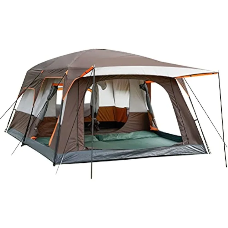 

KTT Extra Large Tent 12 Person(Style-B),Family Cabin Tents,2 Rooms,Straight Wall,3 Doors and 3 Windows with Mesh