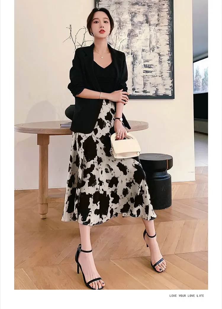 Summer Korean Satin Woman Skirts Leopard Silk Office Lady Pencil Skirt Black Midi Skirts for Women Vintage Mujer Faldas mini skirt