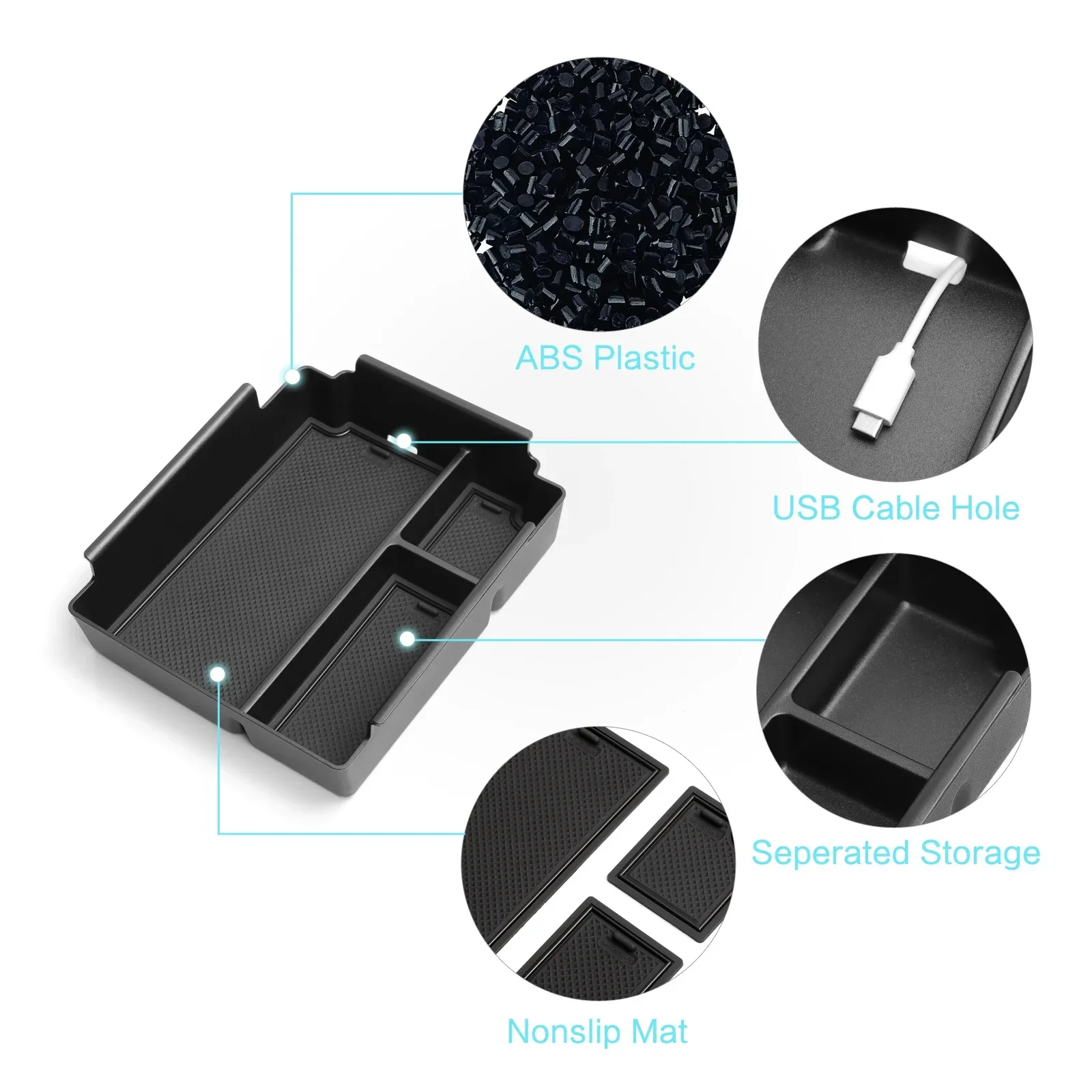 Car Center Console Armrest Storage Box Tray Organizer Black