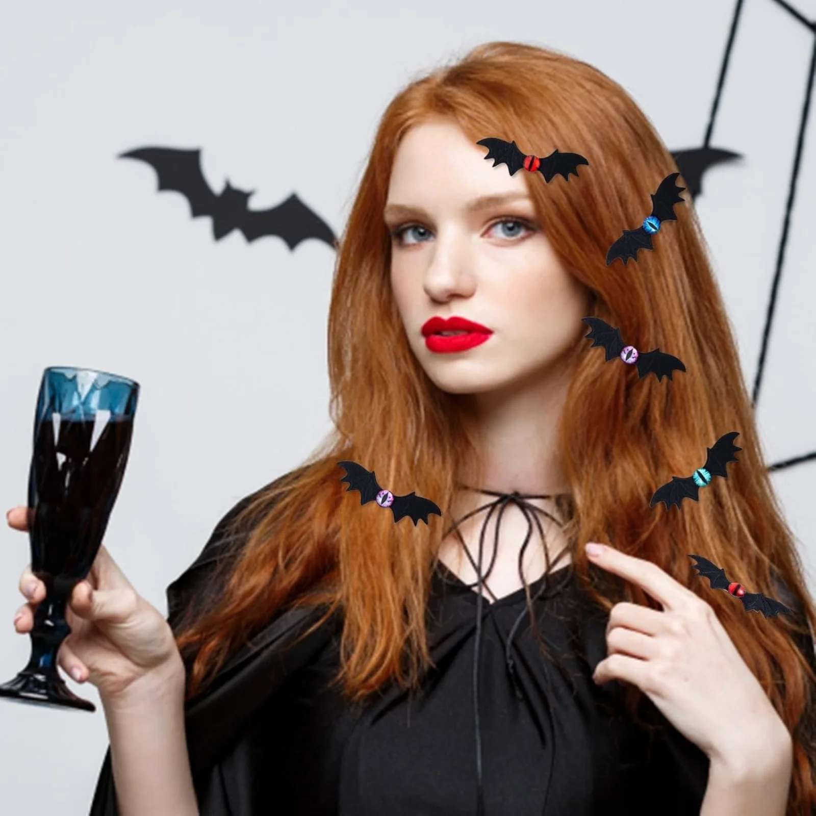 4PCS Halloween Bat Hair Clips Set, Spooky Skull/Eye Ghost Hair Accessories, Fun Hair Decor for Party