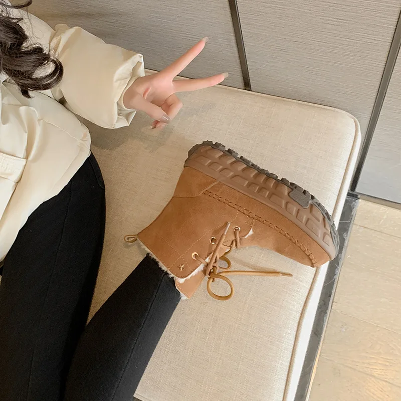 Hot! Winter Tailor-made Suits Rubber Non-slip Leather Women's Cotton Boots with Real Fur