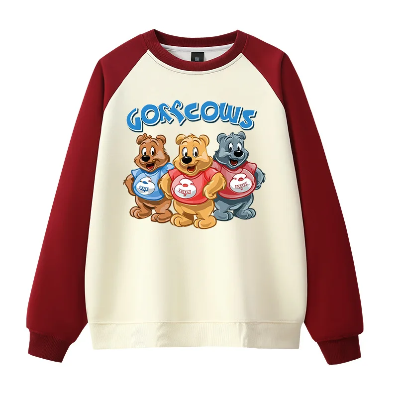 CGC Korean Fashion Cartoon Bear Print Women Sweatshirts Spring Casual O-Neck Loose Hoodies High Quality Pure Cotton Pullovers