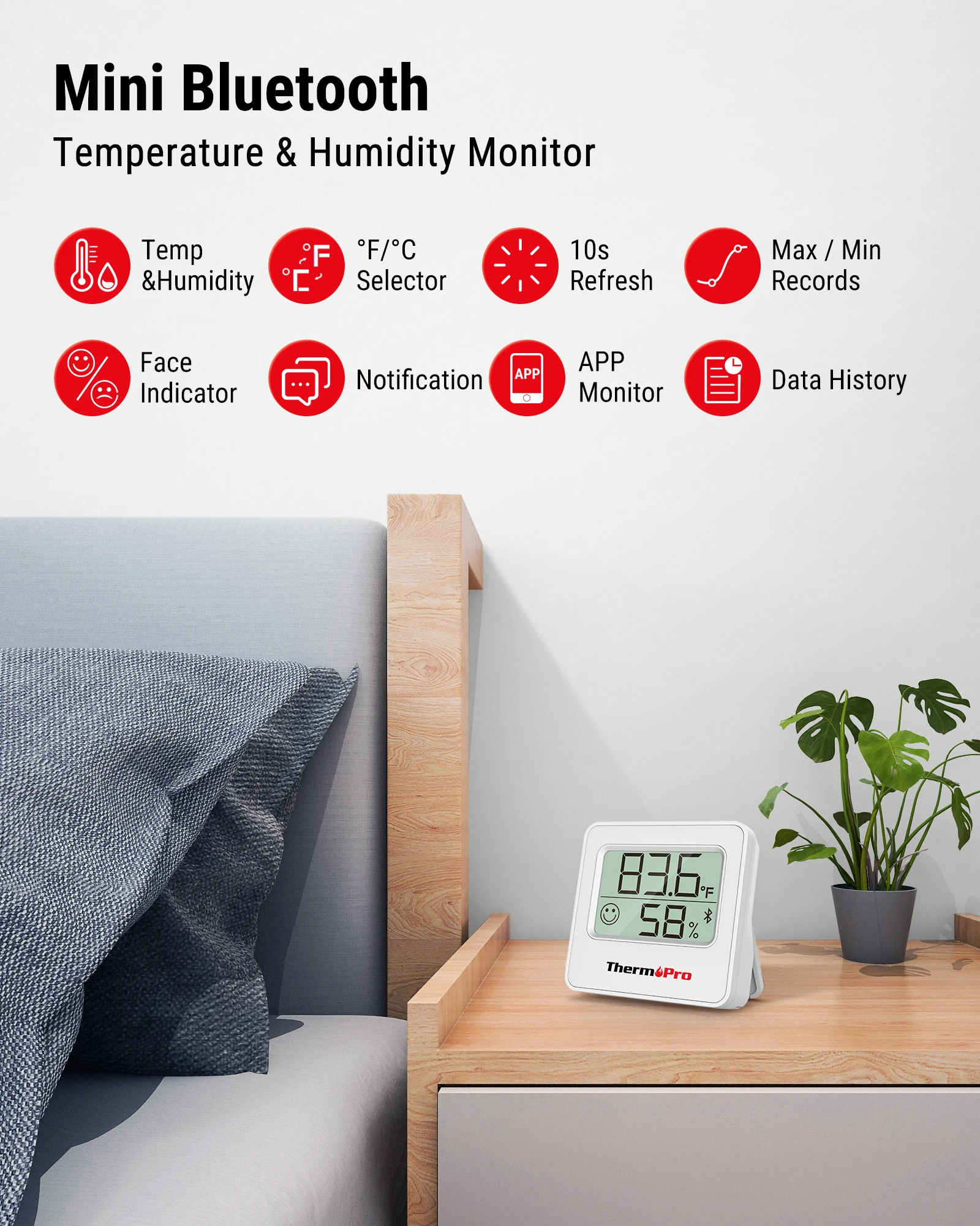 ThermoPro TP357 80M Smart Wireless Digital Thermometer Hygrometer Indoor Mini thumbnail 2