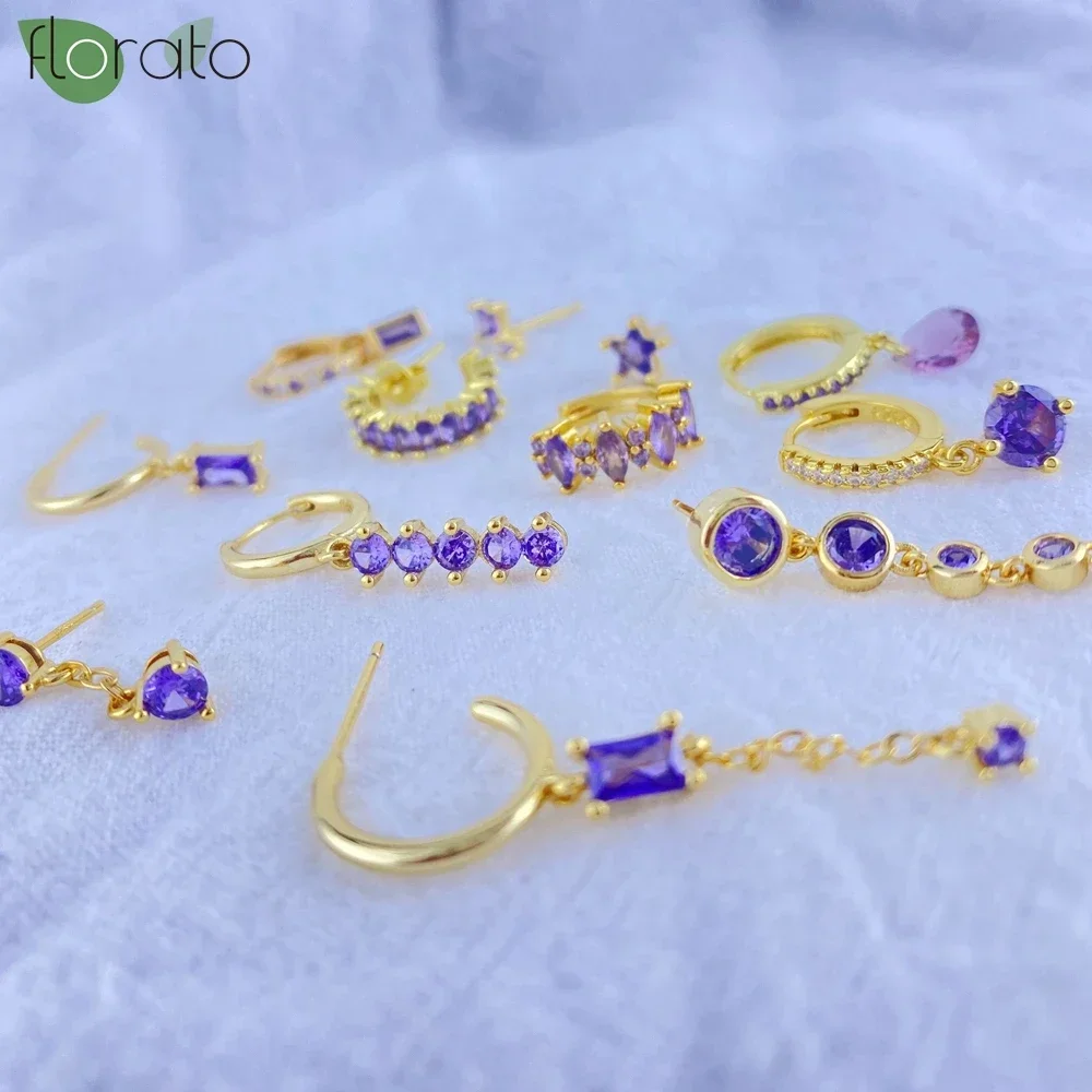 925 Sterling Silver Needle Elegant Luxury Purple Earrings 2023 New Gold Small Hoop Earrings for Women Fashion Puncture Jewelry