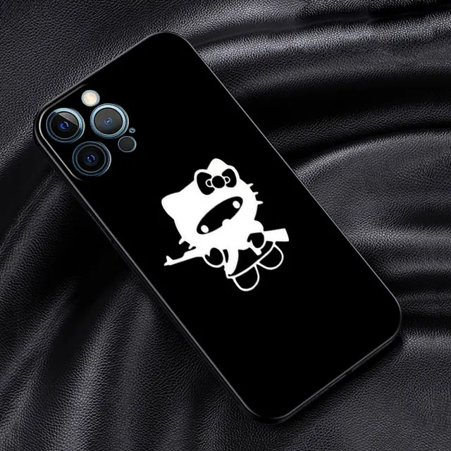 thumbnail image 1 of Funda de teléfono para iPhone 11 12 13 14 Pro Max Mini XS XR X 8 7 6S 6 15 se Plus funda de silicona negra Fundas lindo lindo gato Hello, 1 of 5